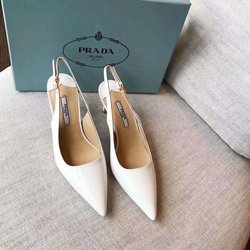 Prada Women Pointy Toe Slingback Pumps 45 mm Covered Heel-White - image 5