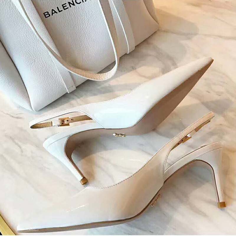 Prada Women Pointy Toe Slingback Pumps 45 mm Covered Heel-White - image 6