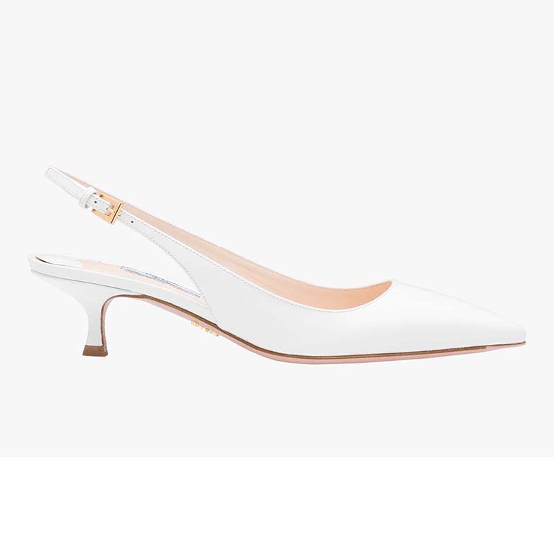 Side profile of Prada Women Pointy Toe Slingback Pumps 45 mm Covered Heel-White