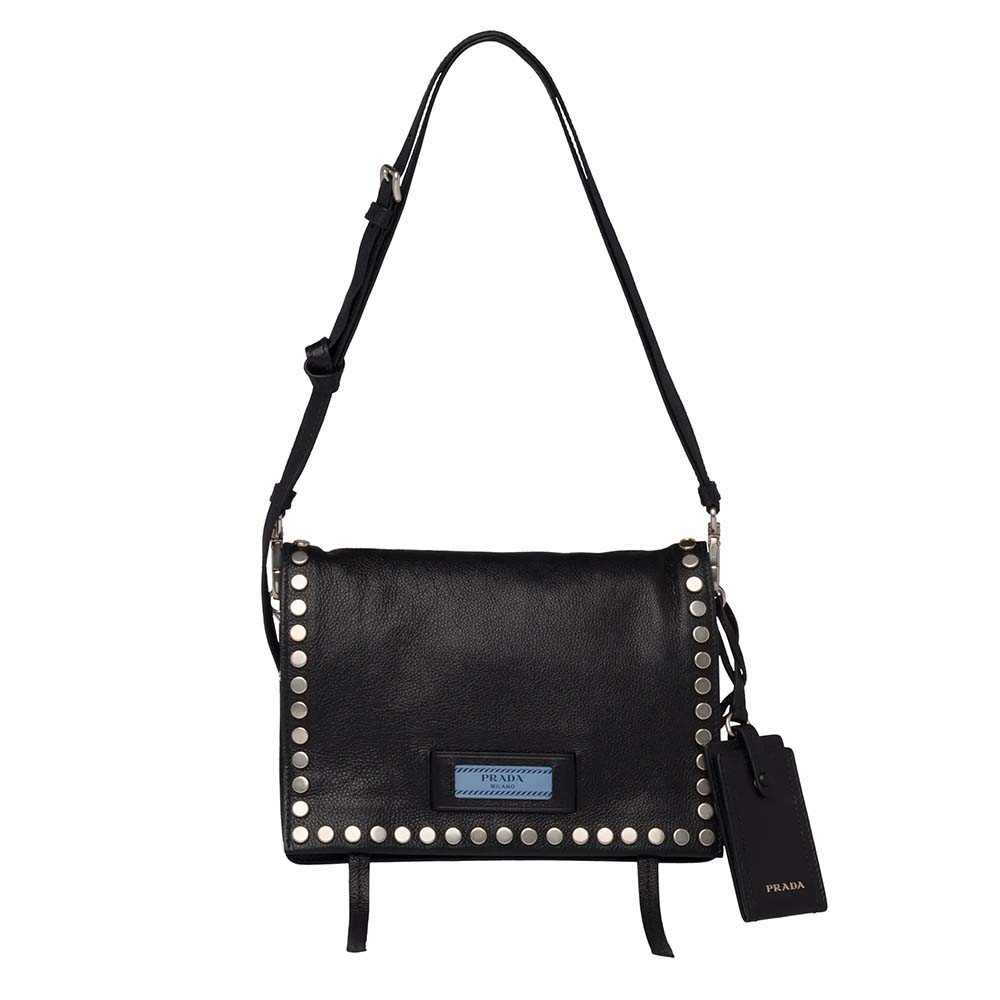 Front view of Prada Women Prada Etiquette Bag-Black with flap closed