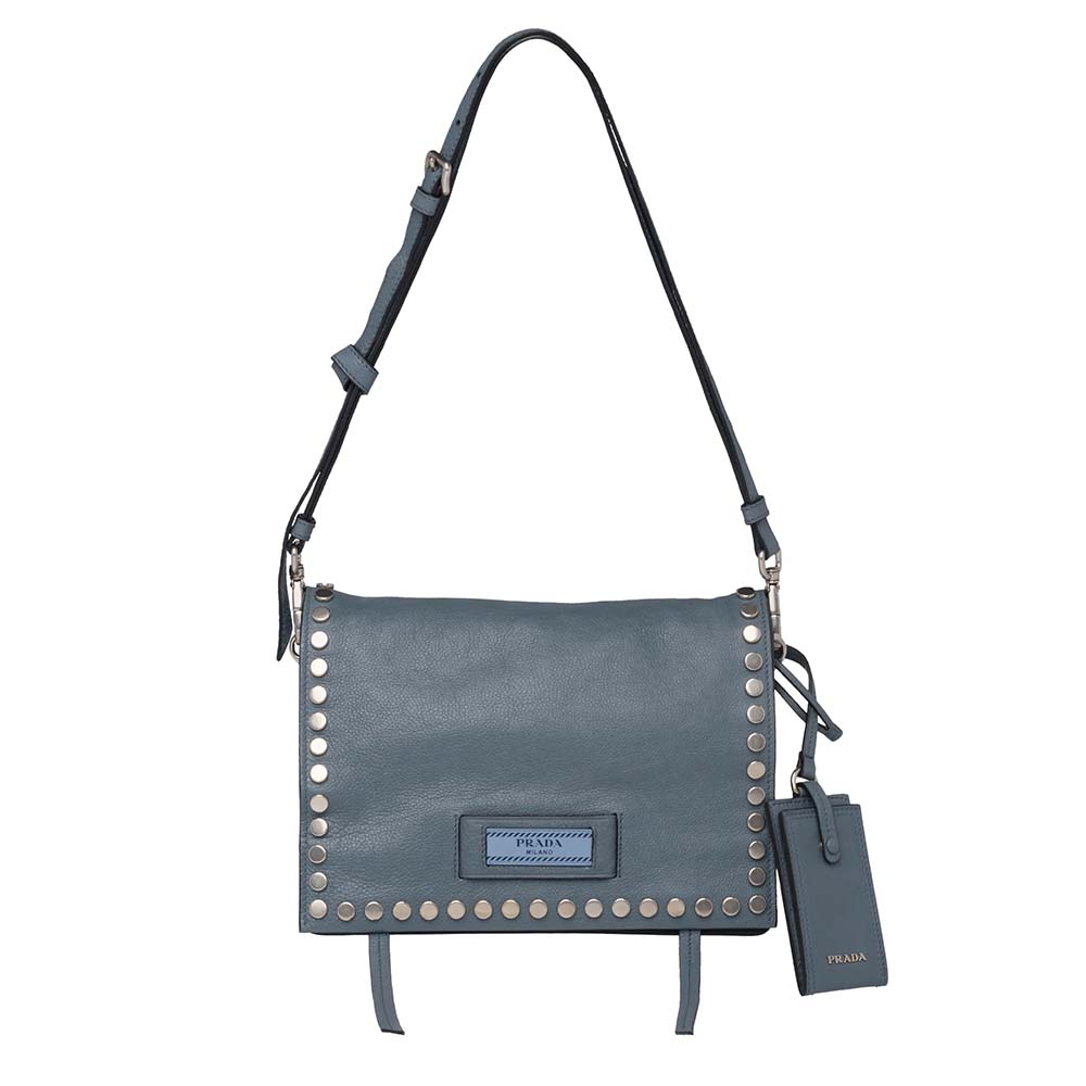 Front view of Prada Women Prada Etiquette Bag-Blue with logo detail