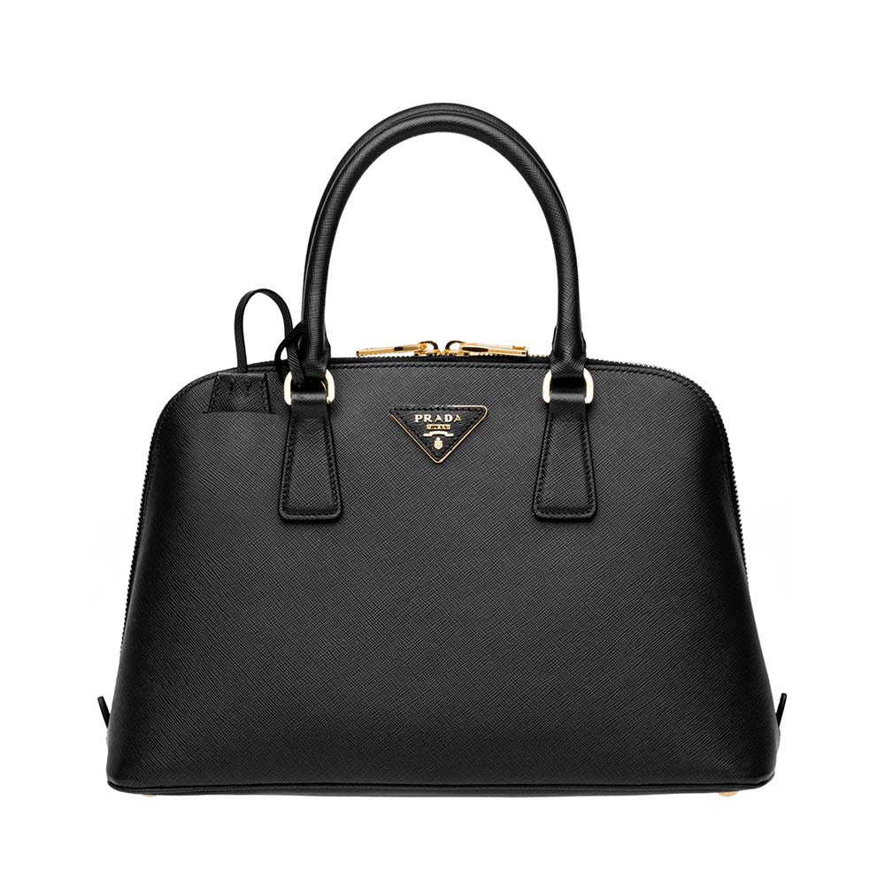 Front view of Prada Women Promenade Saffiano Leather Bag in black