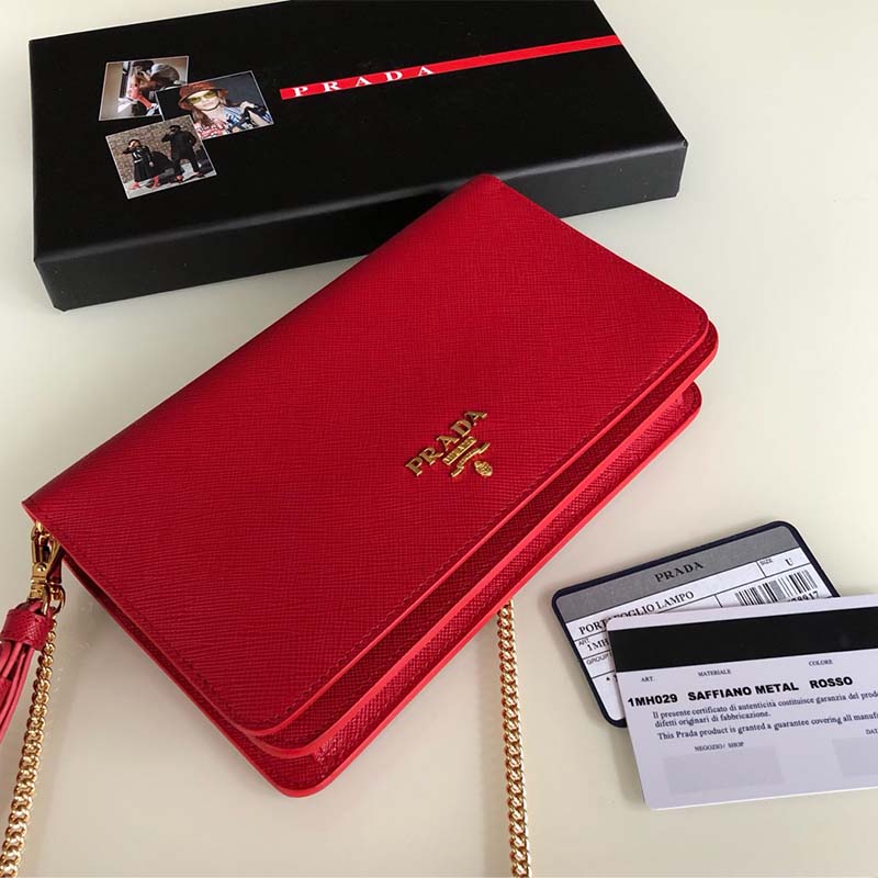 Prada Women Saffiano Leather Mini Bag-Red - image 6