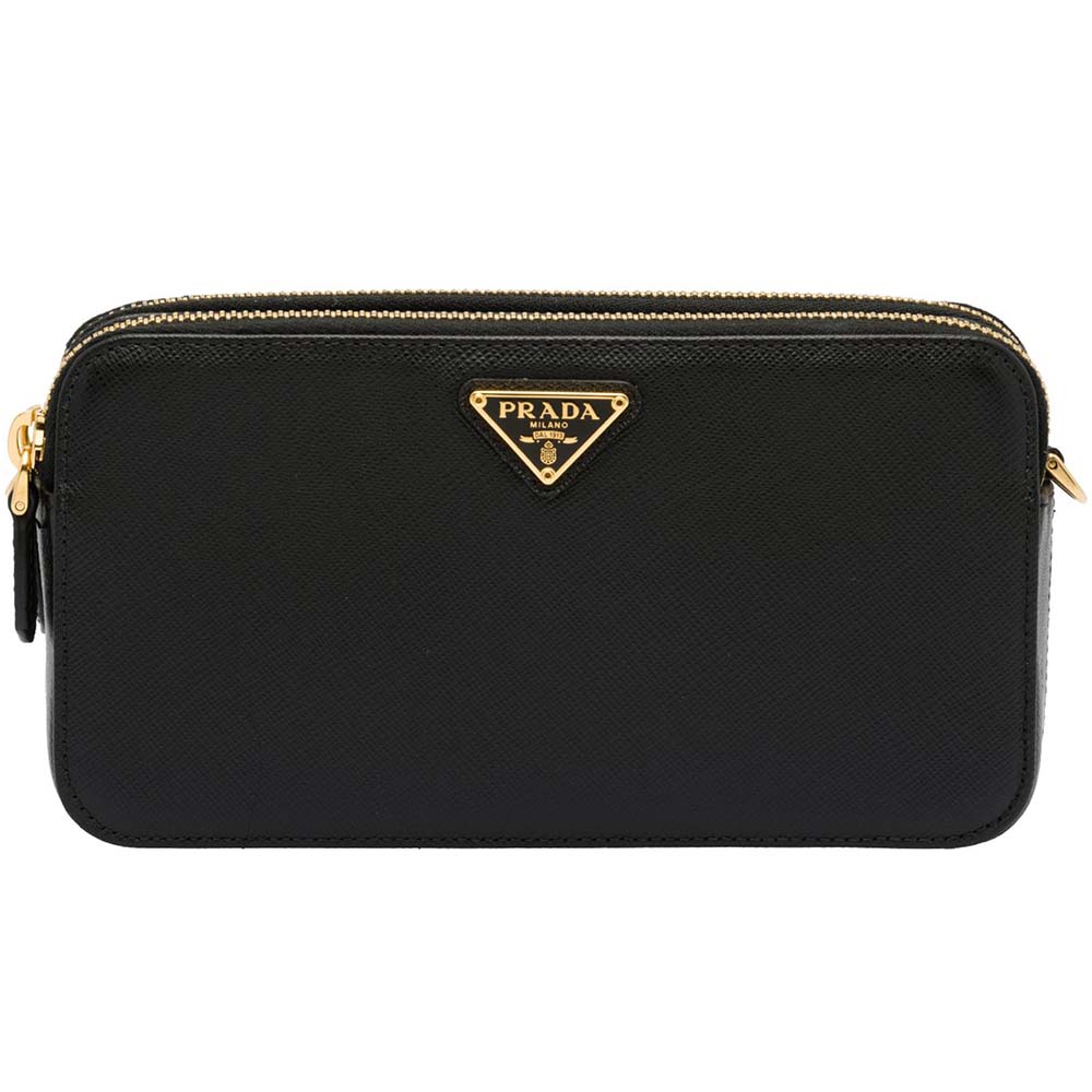 Front view of Prada Women Saffiano Leather Mini Shoulder Bag-Black