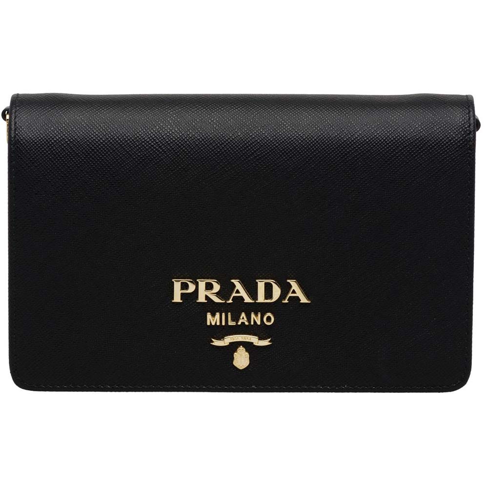 Front view of Prada Women Saffiano Leather Shoulder Bag-Black showing leather texture