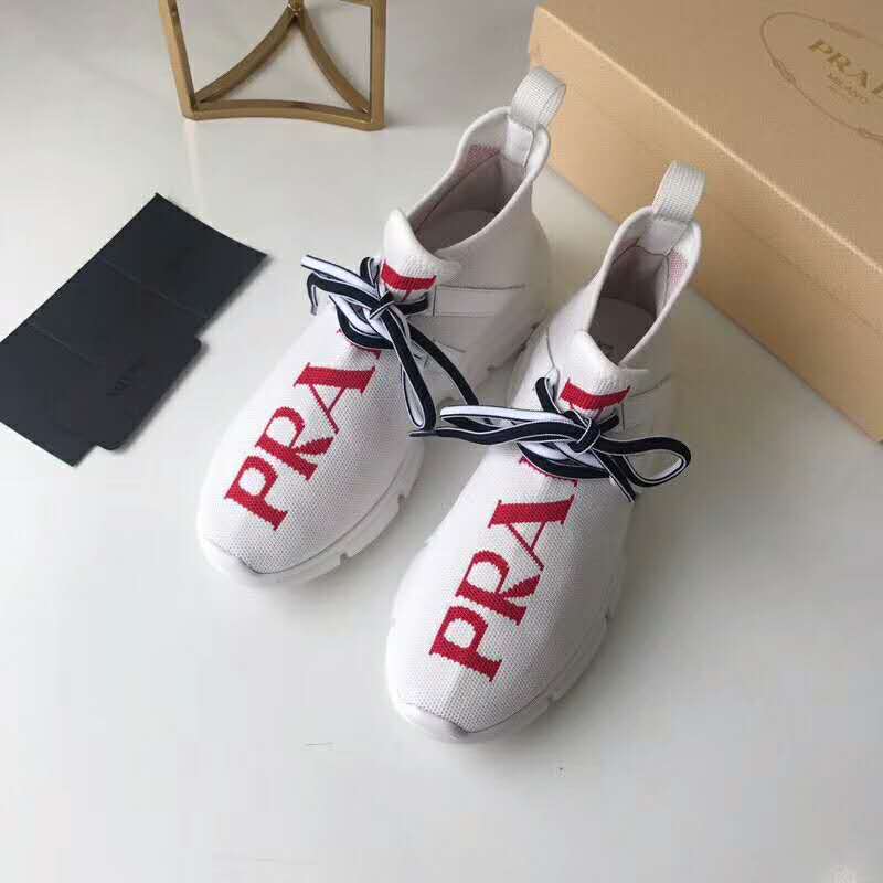 Prada Women Shoes Knit Sneakers 15mm Heel-White - image 6