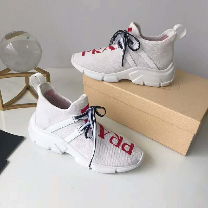 Prada Women Shoes Knit Sneakers 15mm Heel-White - image 4