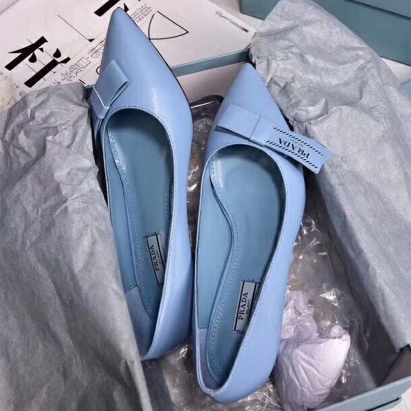 Prada Women Shoes Leather Pumps with Bow 55mm Heel-Blue - image 4