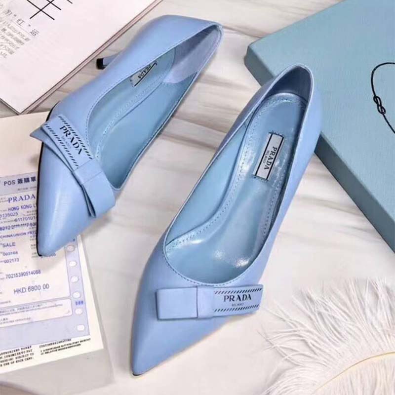 Prada Women Shoes Leather Pumps with Bow 55mm Heel-Blue - image 5