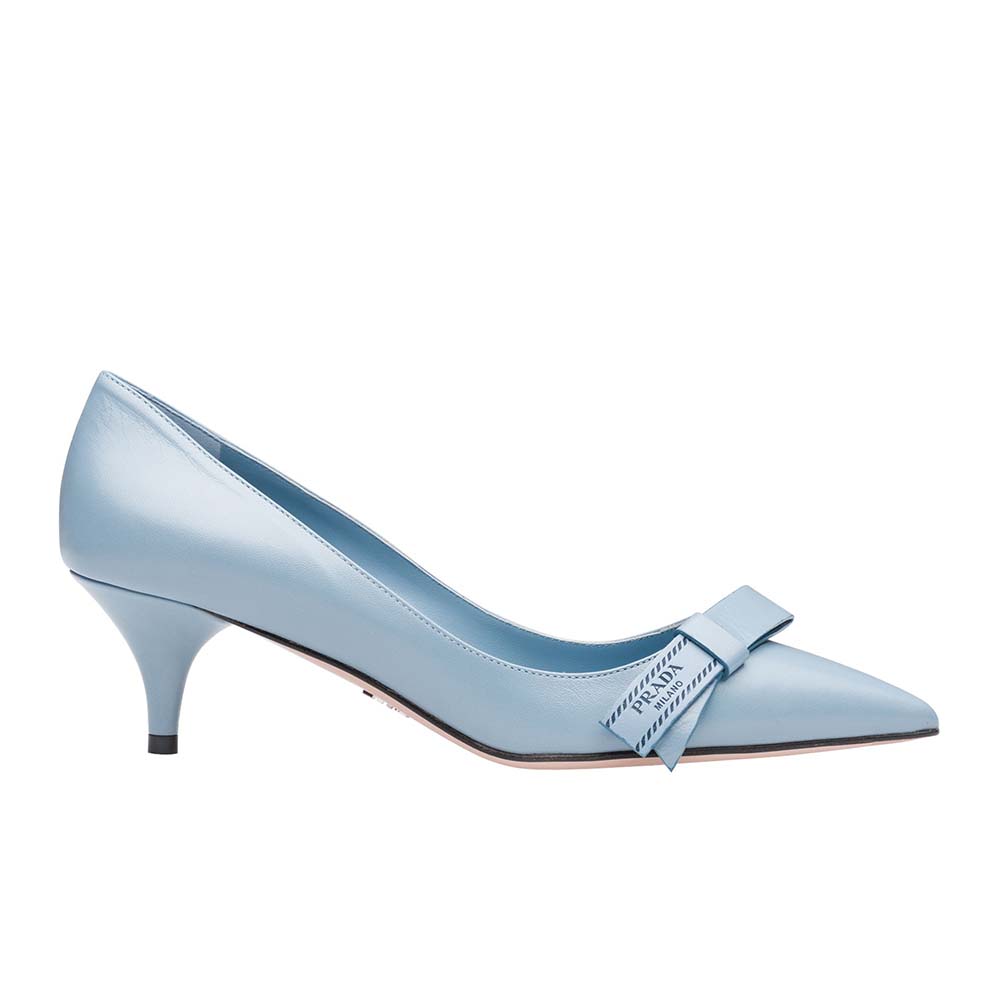 Side view of Prada Women Shoes Leather Pumps with Bow 55mm Heel-Blue