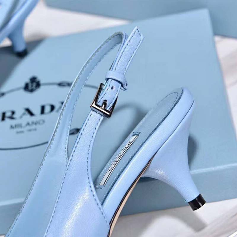 Prada Women Shoes Leather Slingbacks with Bow 55mm Heel-Blue - image 6