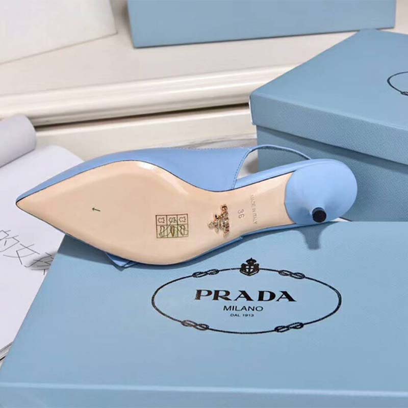 Prada Women Shoes Leather Slingbacks with Bow 55mm Heel-Blue - image 4