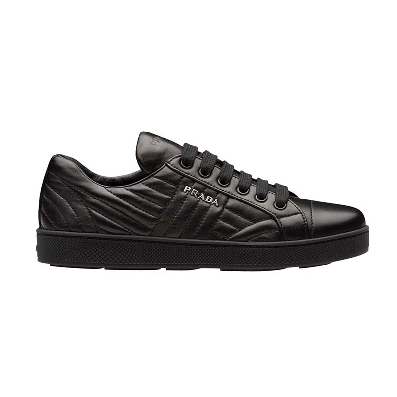 Side view of Prada Women Shoes Nappa Leather Sneakers 5 mm Rubber Sole-Black