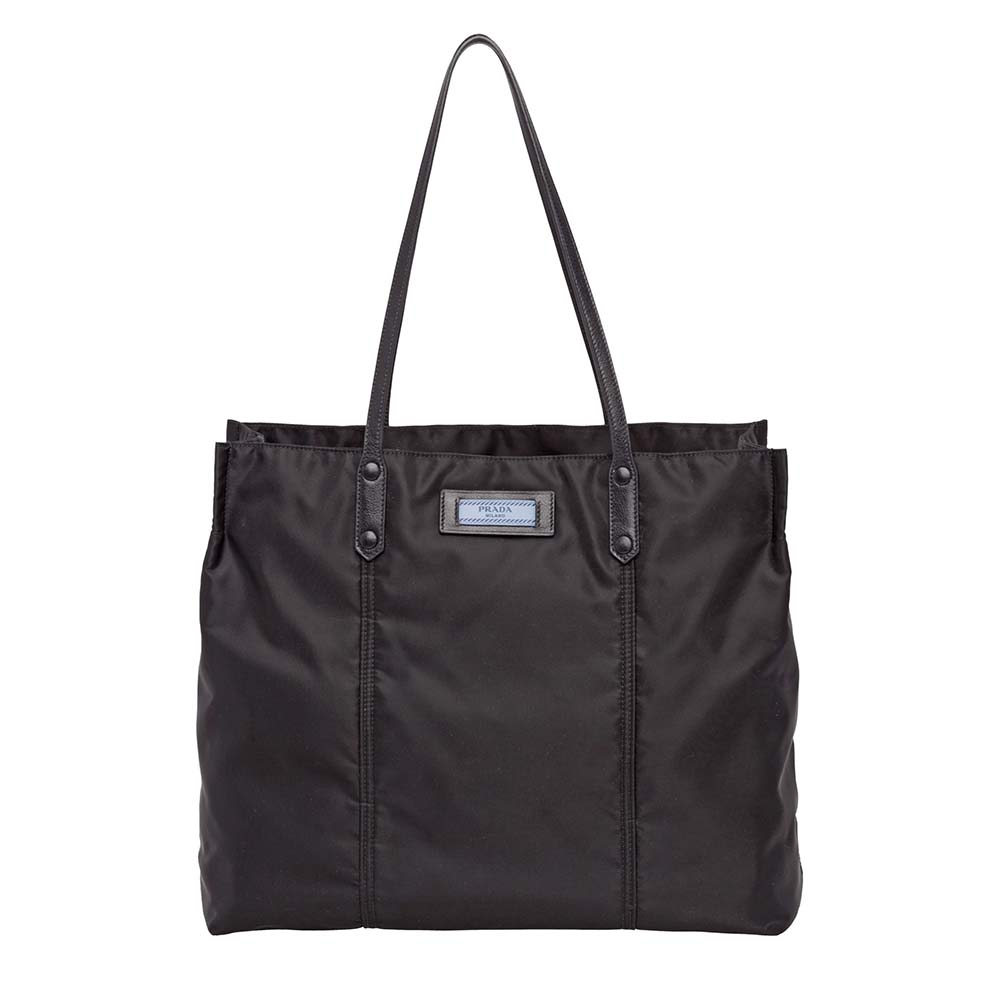 Front view of Prada Women Small Etiquette Nylon Bag-Black with zipper closed