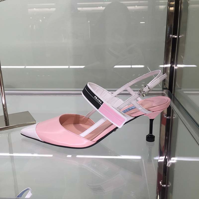 Prada Women Two-Tone Leather Slingbacks Shoes Pink - image 4