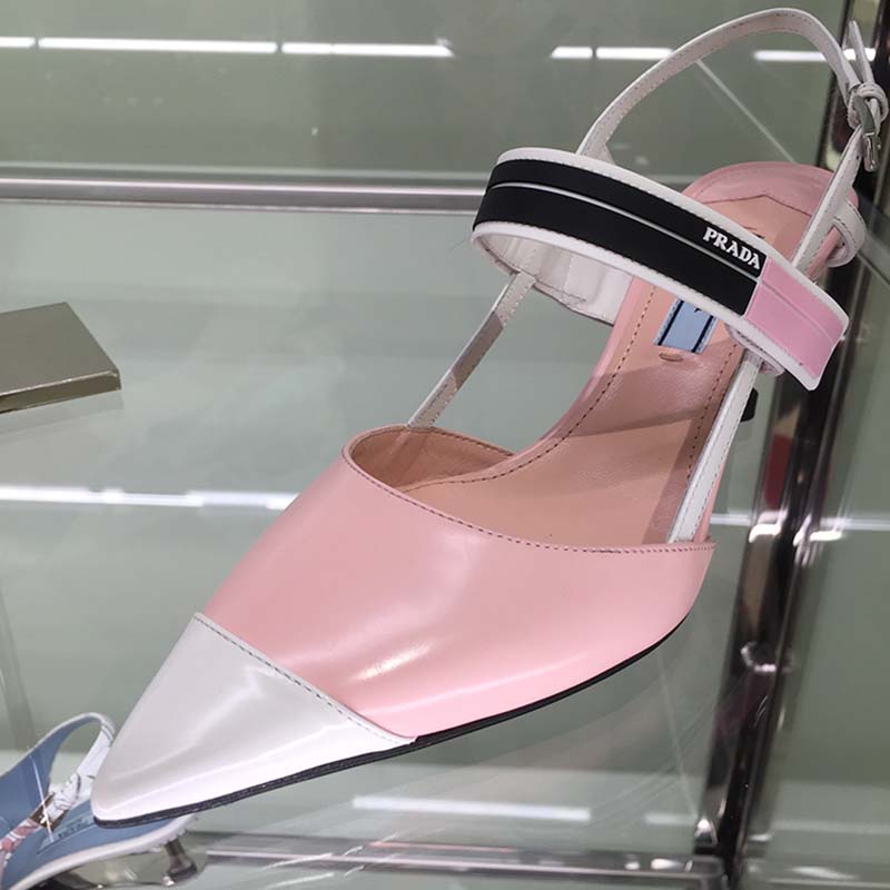 Prada Women Two-Tone Leather Slingbacks Shoes Pink - image 5