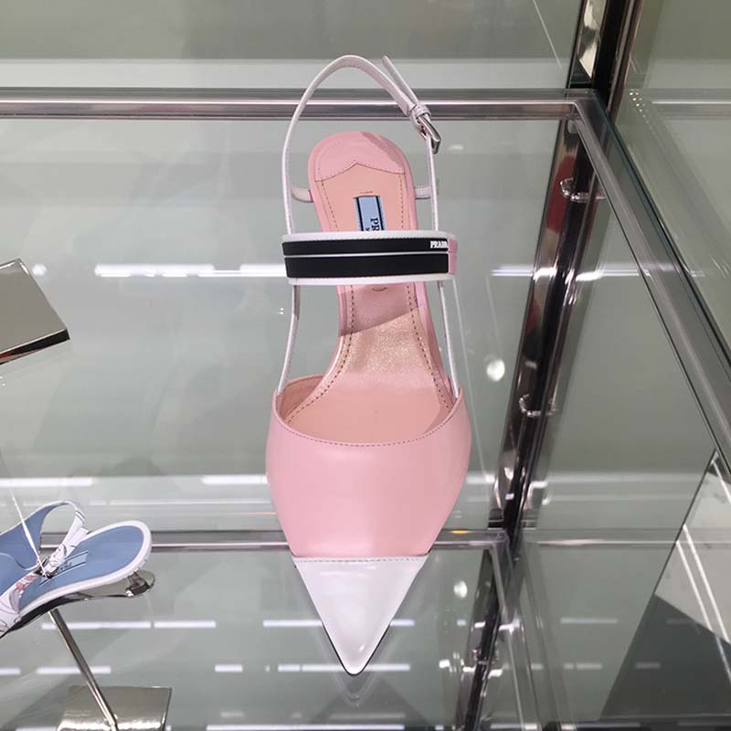 Overhead shot of Prada Women Two-Tone Leather Slingbacks Shoes Pink showing two-tone leather
