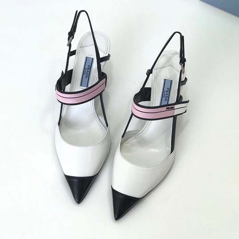 Prada Women Two-Tone Leather Slingbacks Shoes-White - image 4
