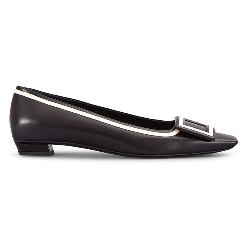 Side profile of Roger Vivier Women Belle Vivier Graphic Ballerinas 25mm Heel-Black