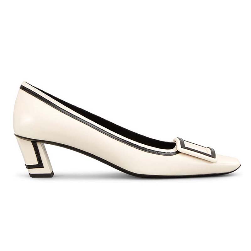 Side view of Roger Vivier Women Belle Vivier Graphic Pumps 45mm Heel White