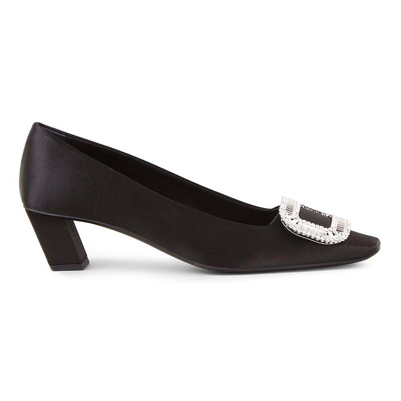 Side view of Roger Vivier Women Belle Vivier Pumps Silk Satin 4.5cm Heel-Black