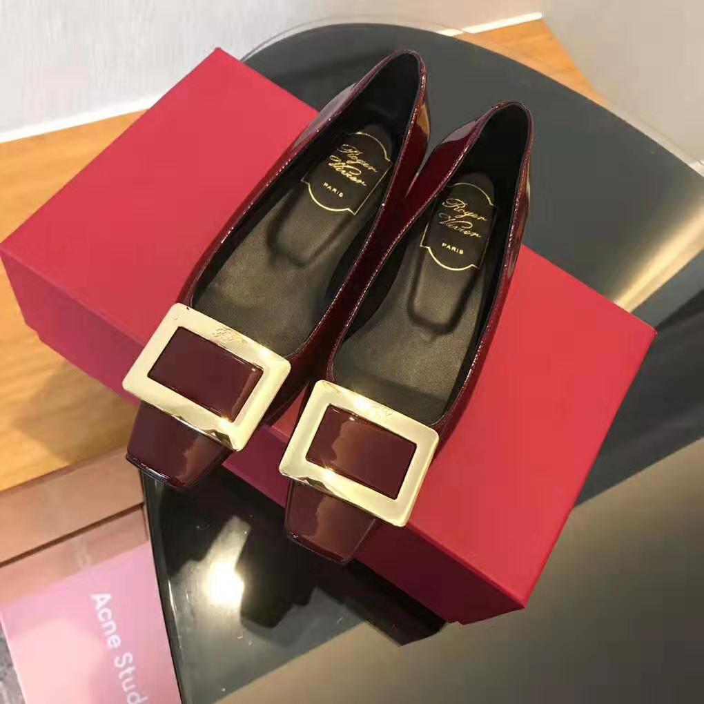Top view showing sleek silhouette of Roger Vivier Belle Vivier Pumps red