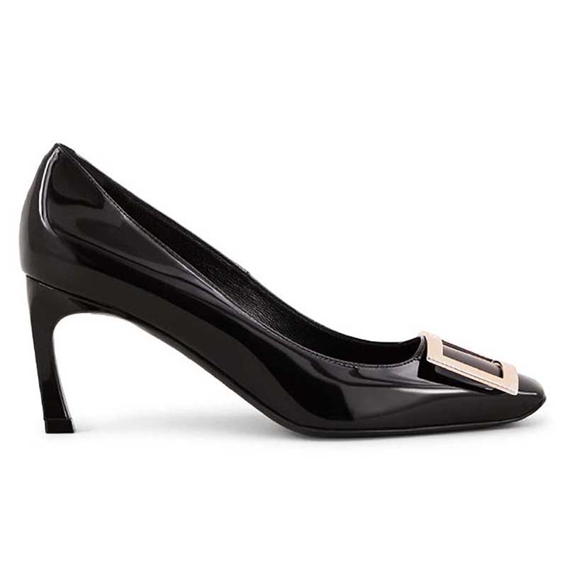 Side view of Roger Vivier Women Belle Vivier Trompette Pumps Patent Leather-Black