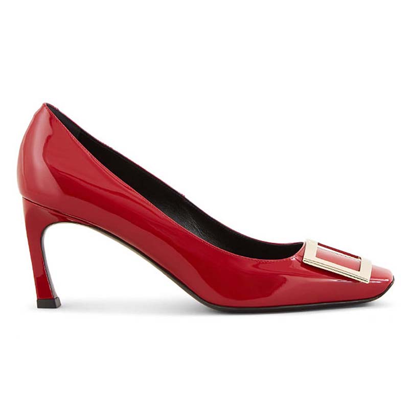 Front angle of Roger Vivier Women Belle Vivier Trompette Pumps Patent Leather-Red