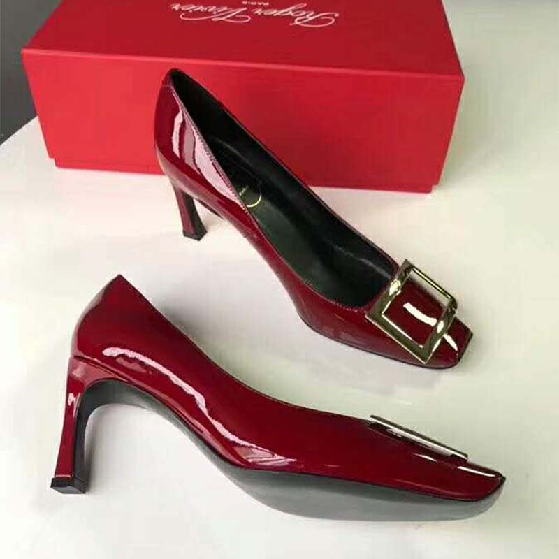 Close-up of signature buckle on Roger Vivier Belle Vivier Trompette Pumps