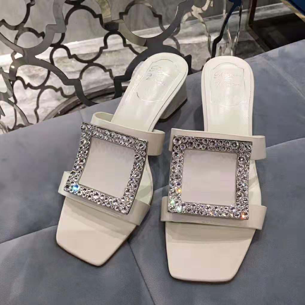 Top view of Roger Vivier Women Bikiviv’ Strass Mules-White slip-on design