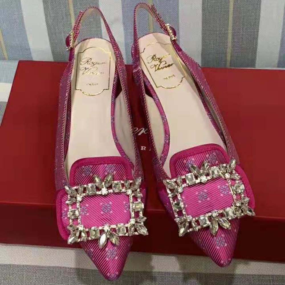 Top view showcasing pointed toe and slingback strap on Roger Vivier pumps