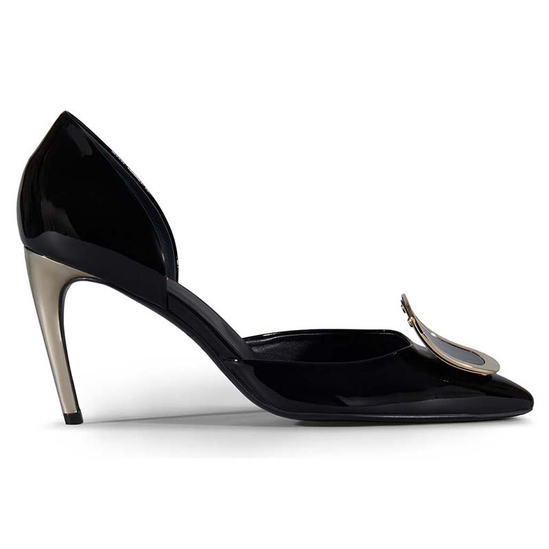 Side profile of Roger Vivier Women Dorsay Sexy Choc Chips Pumps Patent 85mm Heel
