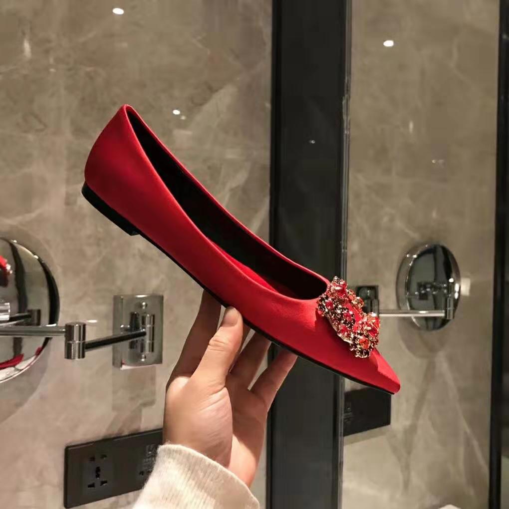Roger Vivier Women Flower Strass Buckle Ballerinas Silk Satin-Red - image 4