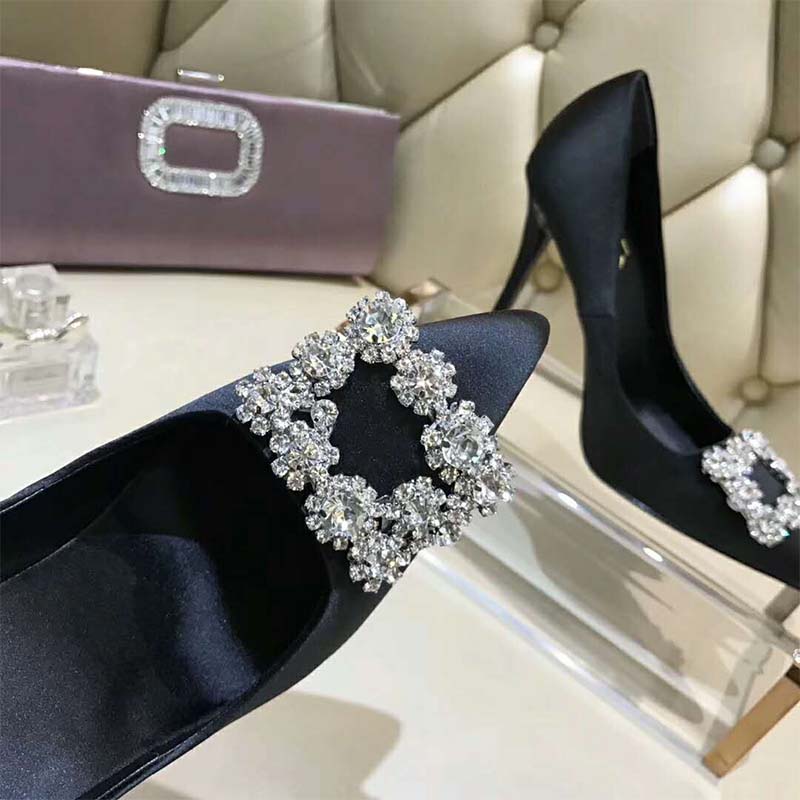 Roger Vivier Women Flower Strass Buckle Pumps 100mm Heel-Black - image 6