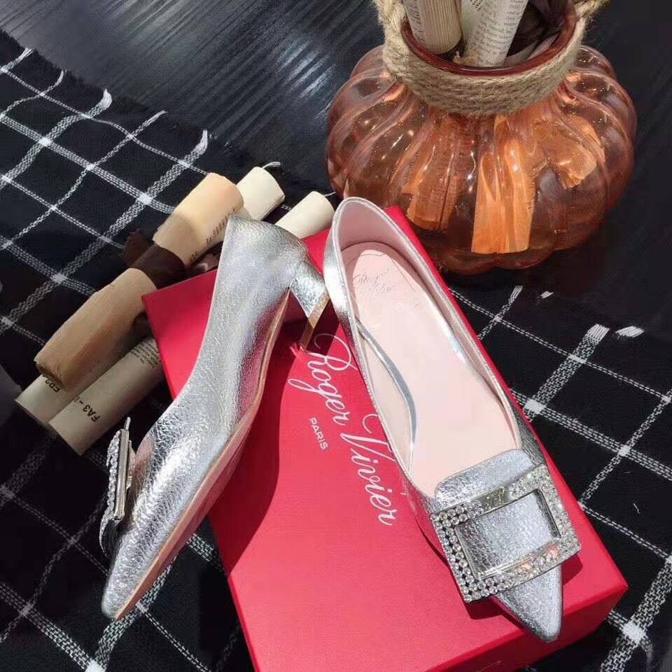 Top-down view of Roger Vivier Women Gommettine Strass Buckle Ballerinas-Silver