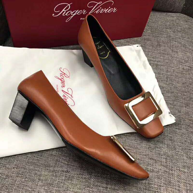 Close-up of signature buckle on Roger Vivier Leather Belle Vivier Pumps