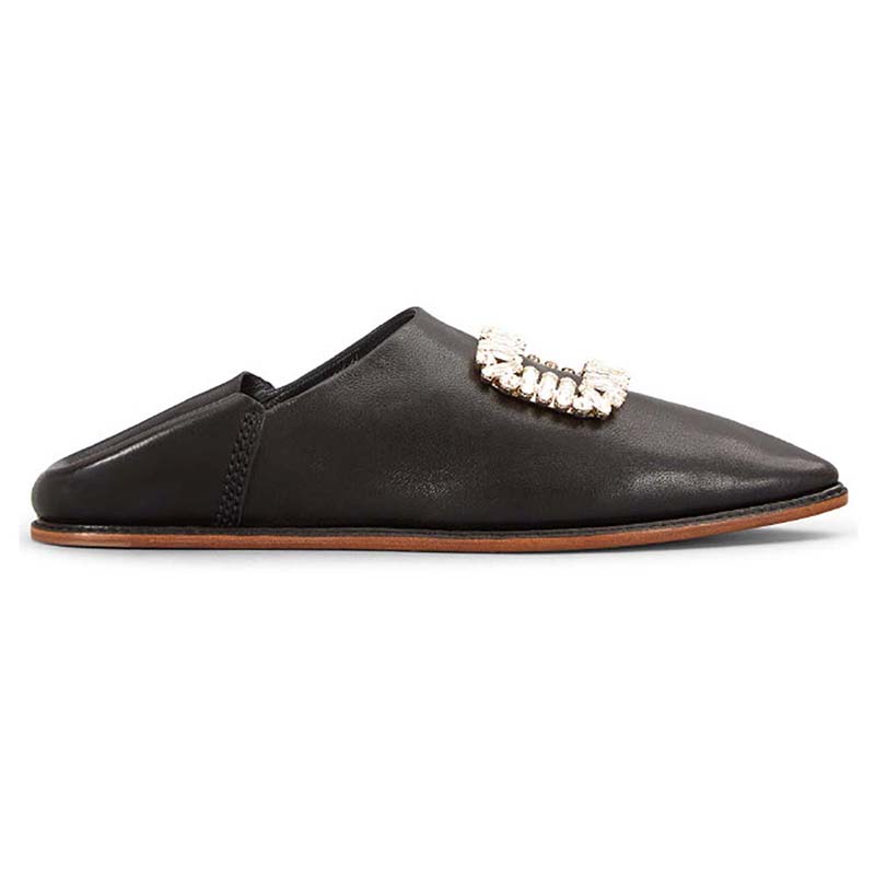 Side view of Roger Vivier Women Shoes Bab’ Viv’ Strass Buckle-Black