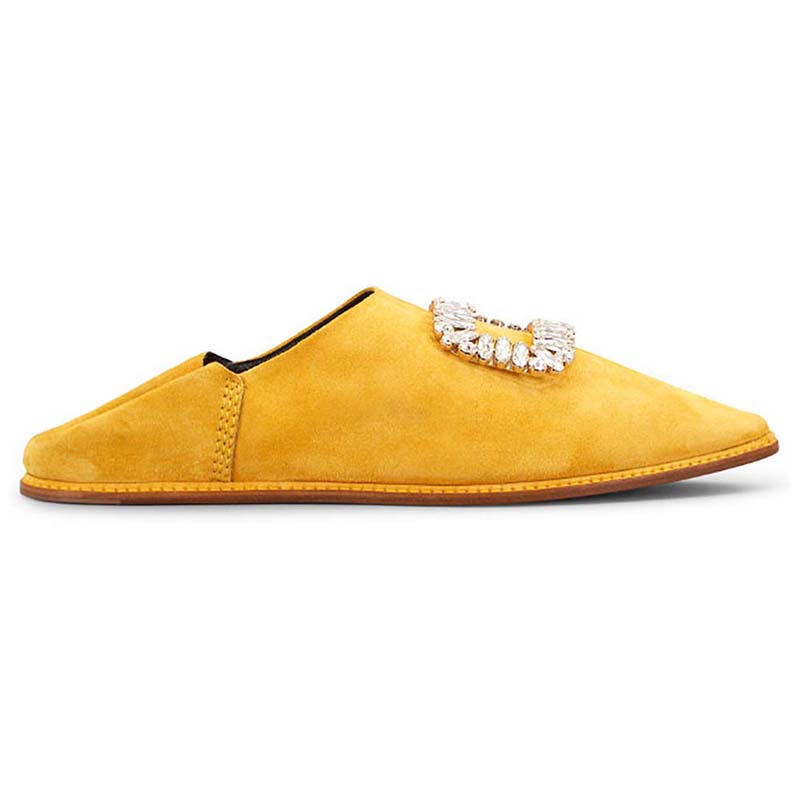 Side view of Roger Vivier Women Shoes Bab’ Viv’ Strass Buckle-Yellow