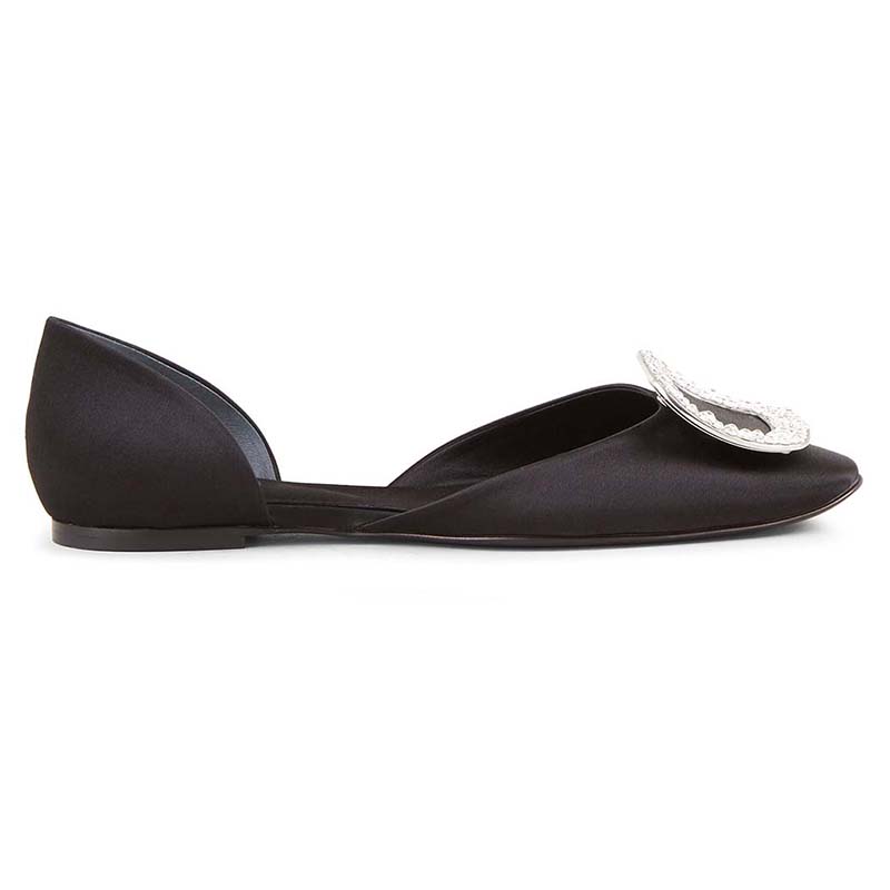 Front view of Roger Vivier Women Shoes Chips Ballerinas-Black showing buckle