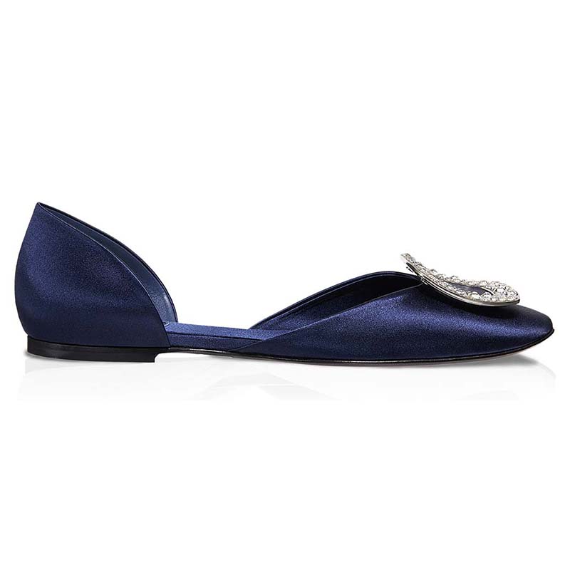 Side profile of Roger Vivier Women Shoes Chips Ballerinas-Navy showing buckle