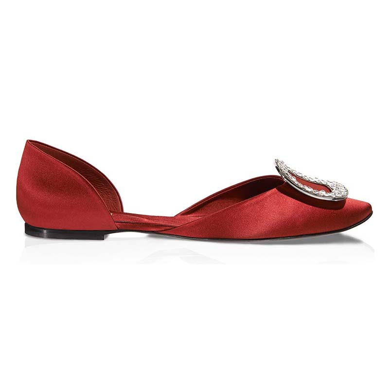 Side angle of Roger Vivier Women Shoes Chips Ballerinas-Red showing buckle detail