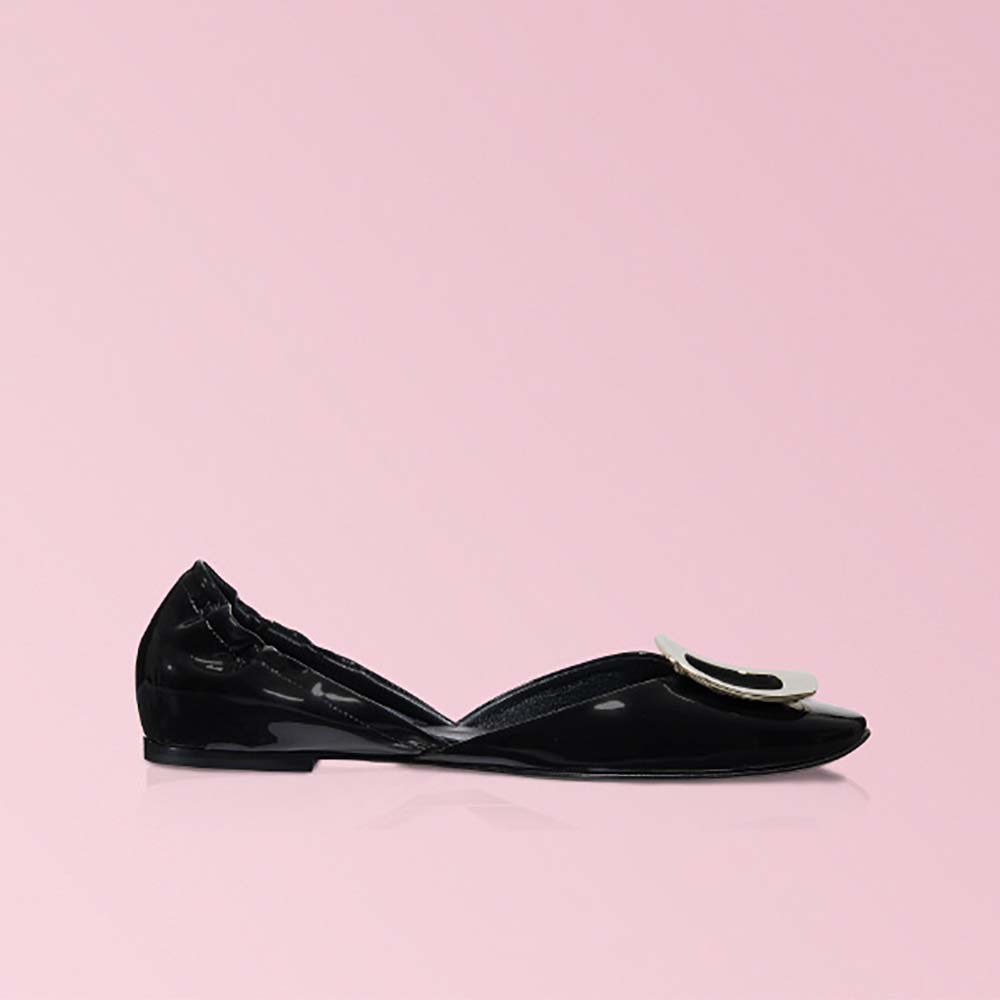 Side view of Roger Vivier Women Shoes Chips Ballerinas in Patent Leather-Black