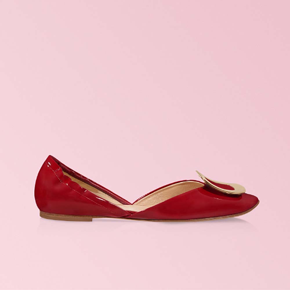 Front angle of Roger Vivier Women Shoes Chips Ballerinas in Patent Leather-Red