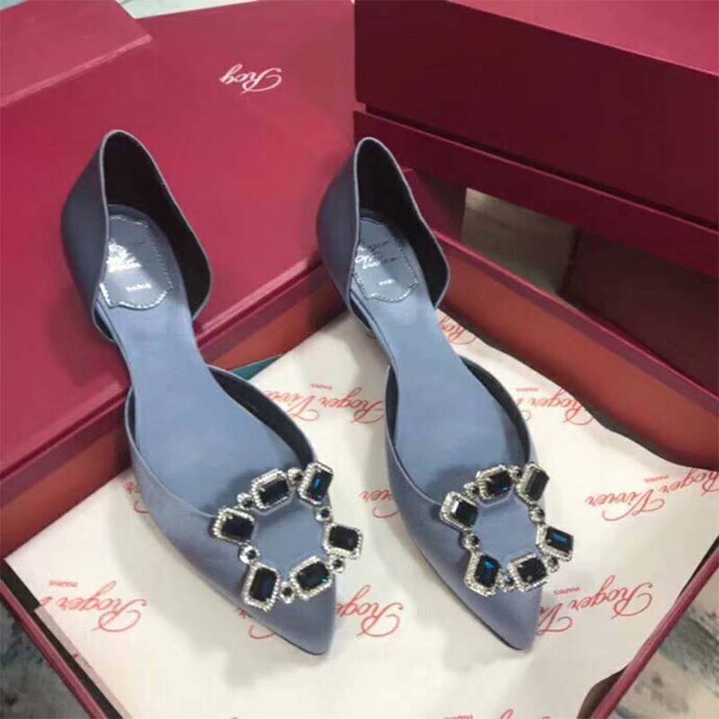 Close-up of crystal buckle on Roger Vivier Crown Jewels Ballerinas-Blue