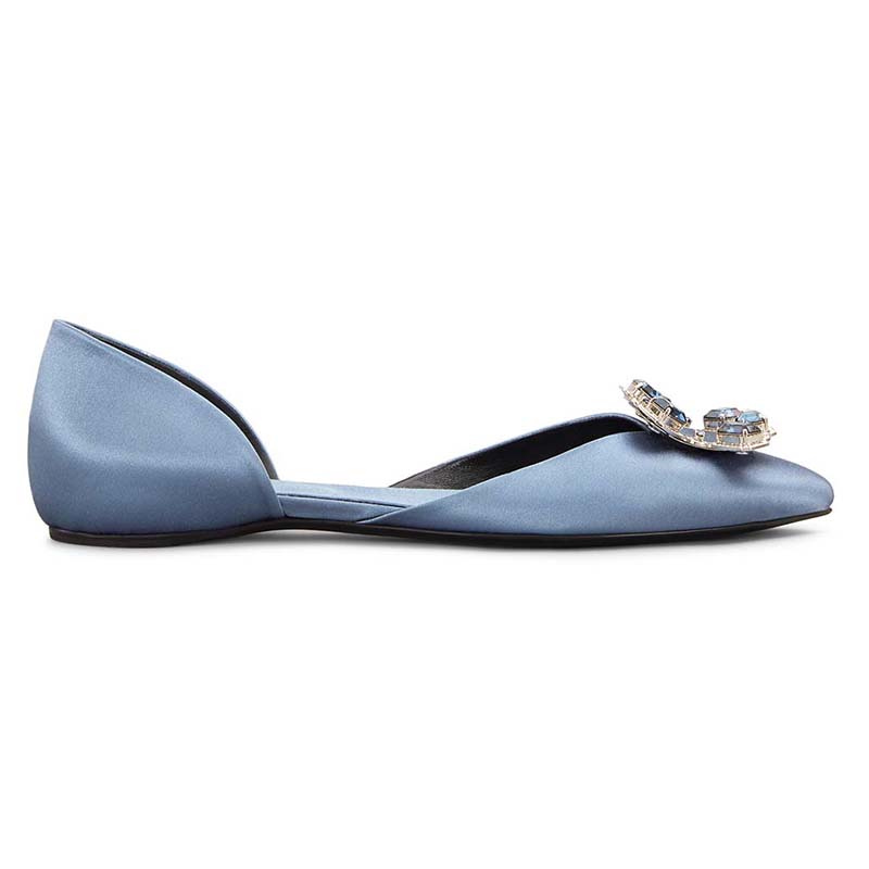 Side view of Roger Vivier Women Shoes Dorsay Crown Jewels Ballerinas-Blue