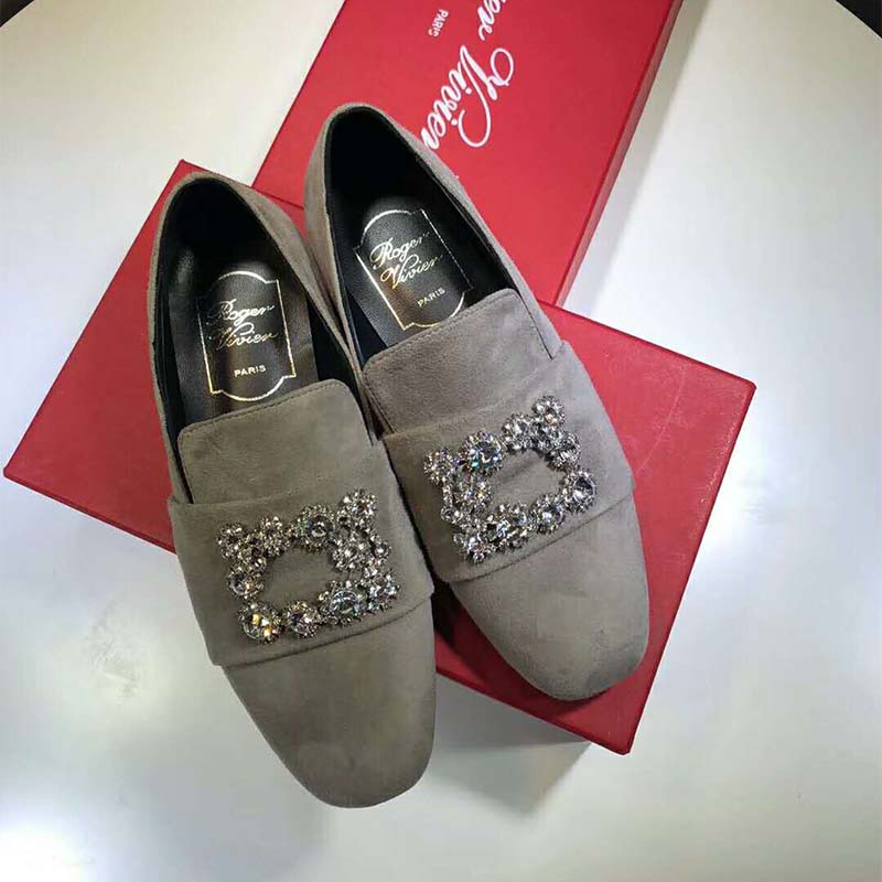 Top view of silver silk Roger Vivier Women Shoes Flower Strass Loafers