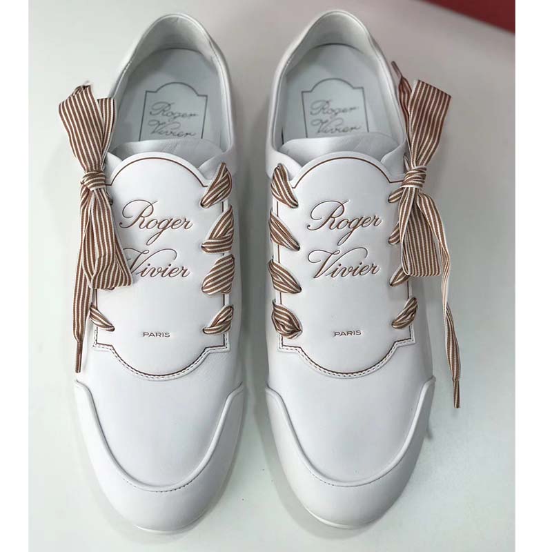 Top view of white leather Roger Vivier Women Shoes Sporty Viv’ Etiquette-White sneakers