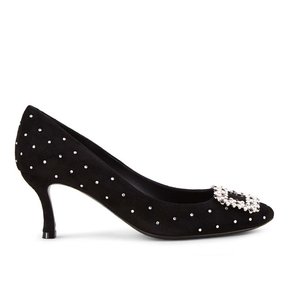 Side view of Roger Vivier Women Shoes Vertigo Diadem Dots Pumps 60mm Heel-Black