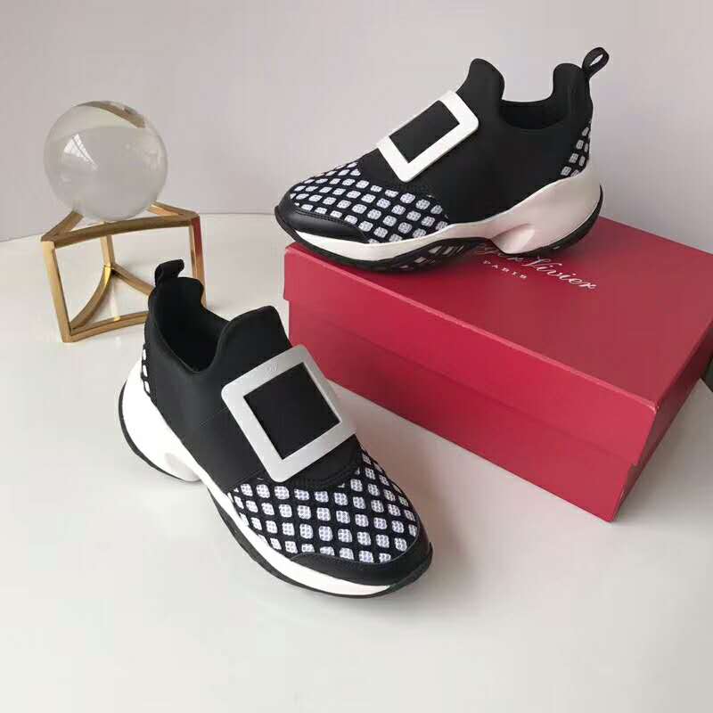Top view showing lace-up closure and leather texture on Roger Vivier Women Shoes Viv’ Run Sneakers 75mm Heel-Black
