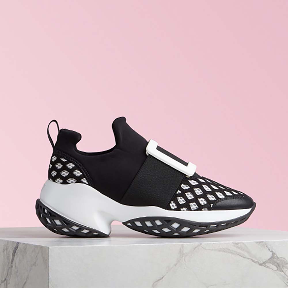 Side profile of Roger Vivier Women Shoes Viv’ Run Sneakers 75mm Heel-Black